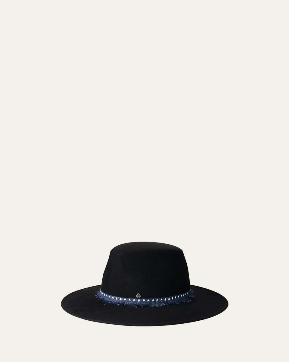 Kyra Fringed Ribbon Wool Felt Fedora Hat